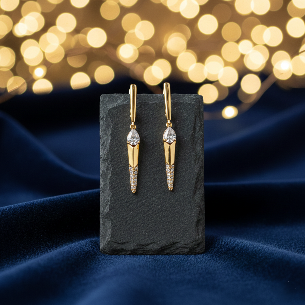 Crystal Bar Earrings - Gold
